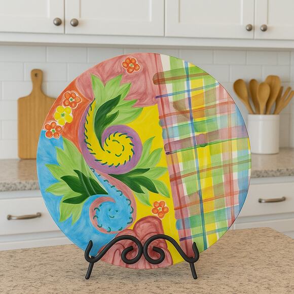 Mann Made In Italy Colorful Hand Painted Large Serving Plate Stamped Signed - Picture 1 of 6